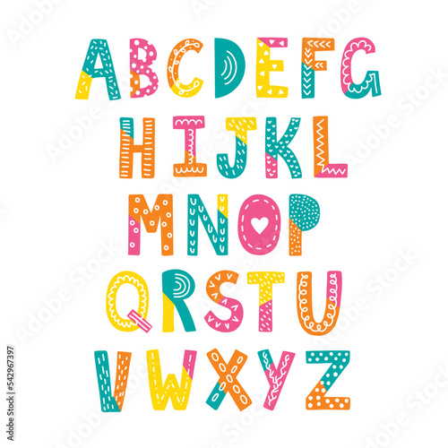 Cute letters childish alphabet vector icons set. Vector illustration
