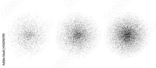 Black paint splatter, dotwork circular shape, black grain texture. Vector illustration.