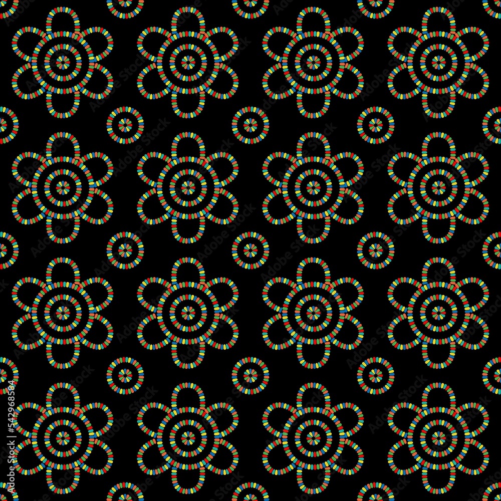 seamless beaded flowers vector pattern on black background seamless beaded flowers vector pattern on black background