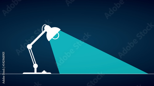 Creative desk lamp, silhouette table lamp with ray, creative idea, banner flat vector 
