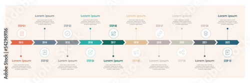 Abstract business rounded infographic template with 10 options. Colorful diagram, timeline with vector business template