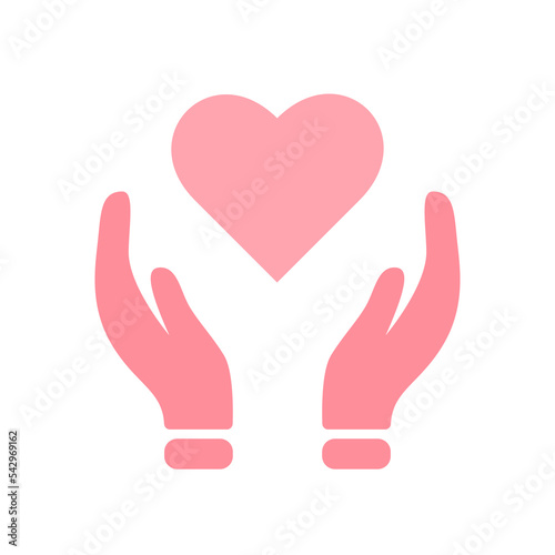 Pink heart in hand, hand holding heart. Vector illustration