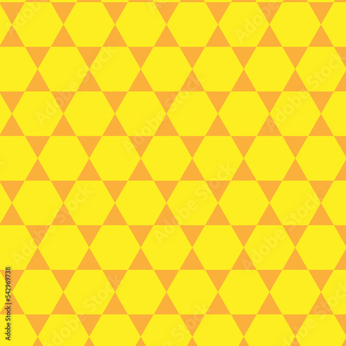 Vector seamless pattern of geometric shapes. Yellow hexagons and triangles allover print