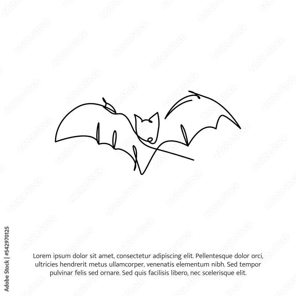 Naklejka premium Flying bat one continuous line drawing. Cute decoration hand drawn elements. Vector illustration of minimalist style on a white background.