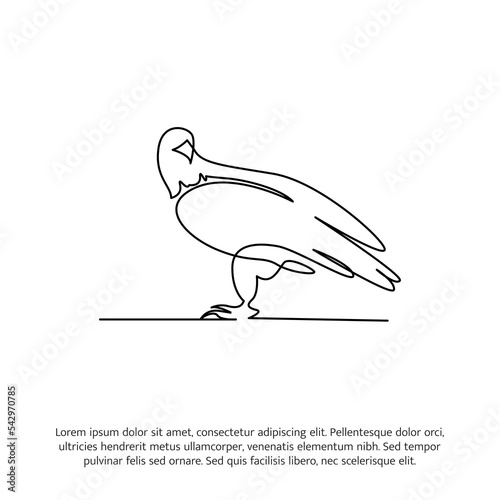 Eagle one continuous line drawing. Cute decoration hand drawn elements. Vector illustration of minimalist style on a white background.