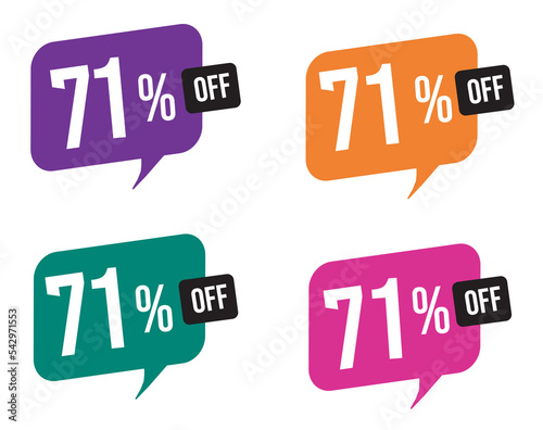  71 percent discount. purple, orange, green and pink balloons for promotions and offers. Vector Illustration on white background.