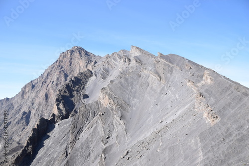 The summit ridge of Mount Meru, 4562 m, the second highest mountain in Tanzania