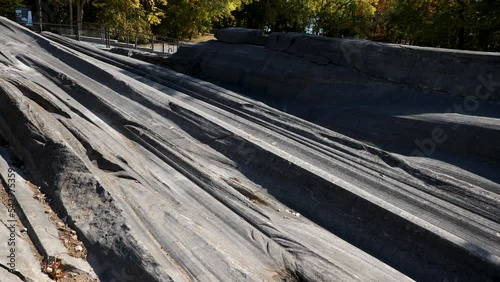 Glacial grooves on Kelley's Island, Ohio. Limestone bedrock with fossils and deep grooves caused by glacial activity around 18,000 years ago. photo