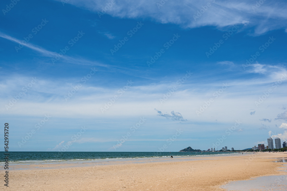 Landscape view of huahin beach with endless horizon at Prachuap Khiri Khan thaailand.Hua Hin Beach is one of the most popular beaches in Thailand Landscape view of huahin beach with endless horizon at Prachuap Khiri Khan thaailand.Hua Hin Beach is one of the most popular beaches in Thailand