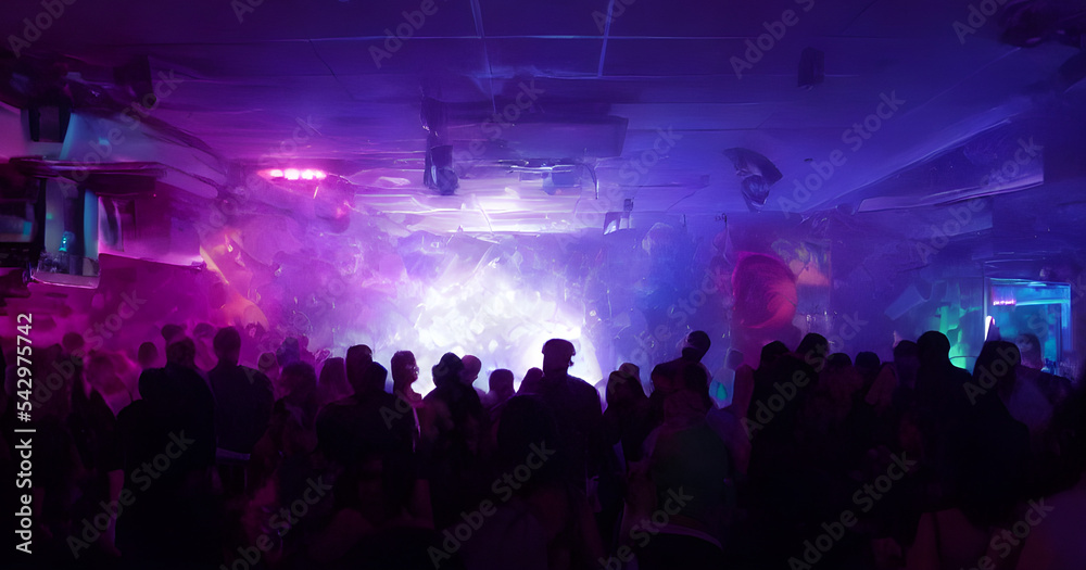 Illustration Crowd Silhouette At Night Club