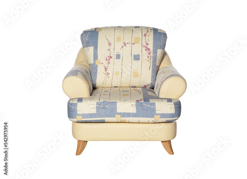 Vintage floral patterned upholstery fabrics sofa on white background