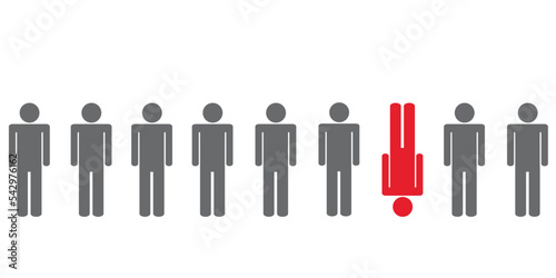 one red individaul person between other pictogram