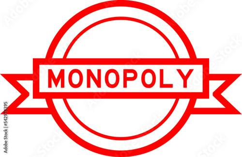 Vintage red color round label banner with word monopoly on white background