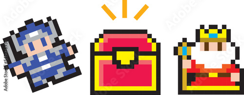 RPG風ドット絵　王様と勇者と宝箱