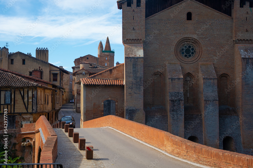 Cathedral of the Nativity of Mary of Rieux: The cathedral and its episcopal treasure are classified as historical monuments on the bank of river Arize in Rieux-Volvestre, Haute-Garonne, France