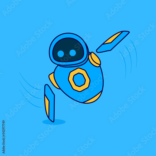 Cute mascot robot try to dance cartoon icon illustration. Flat cartoon design. Suitable for web, landing page, icons, ads, template and poster.