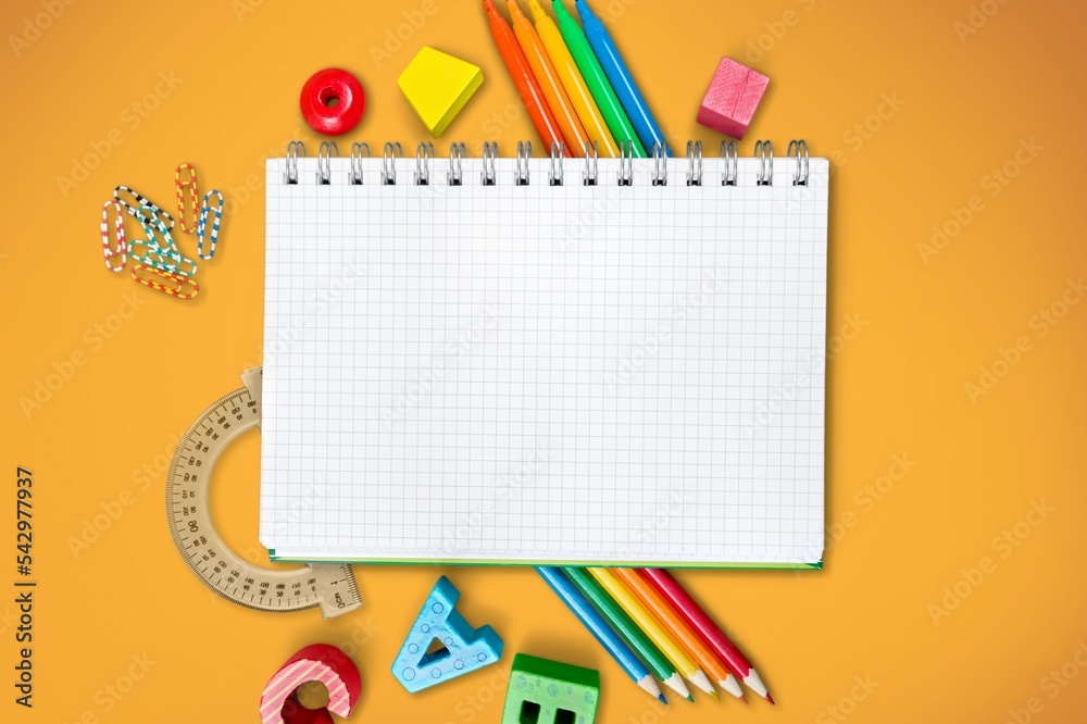 Paper for text, office supplies on the desk Paper for text, office supplies on the desk