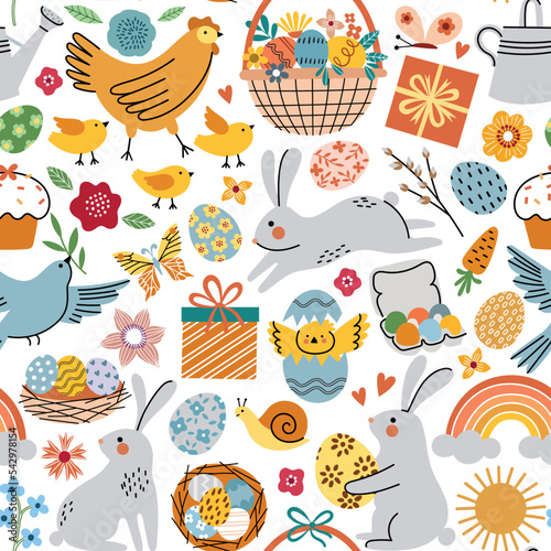 Cute Easter vector seamless pattern