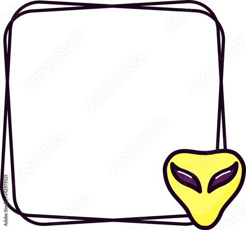 Space frame with an alien on a transparent background. Png