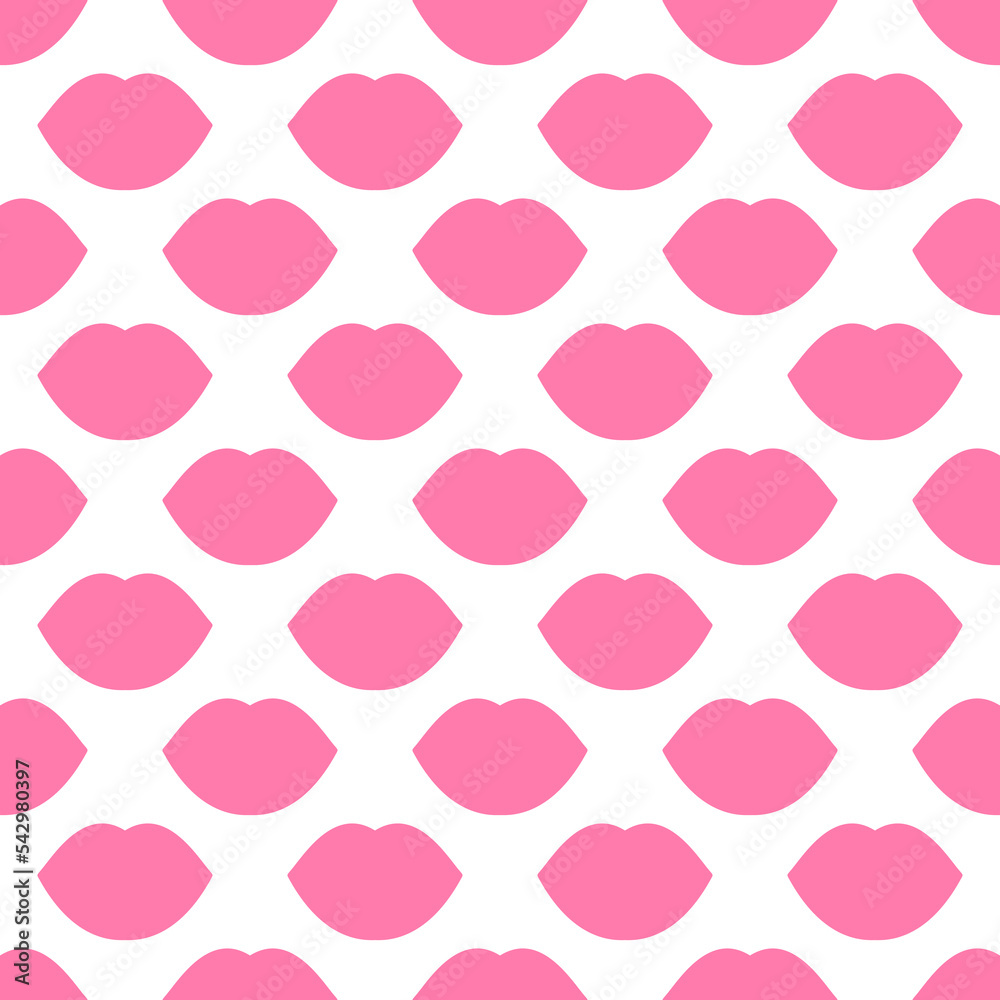 Pink lips. Seamless vector pattern. Texture illustration on a white background. Fashion background. Trendy for modern designs, prints, textiles, fabrics, wallpaper, wrapping, paper, and banners.