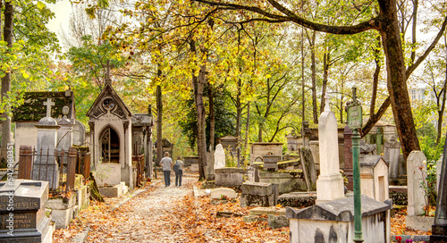 Paris, France - November 2022 : Pere Lachaise Cemetery in Autumn, HDR Image photo