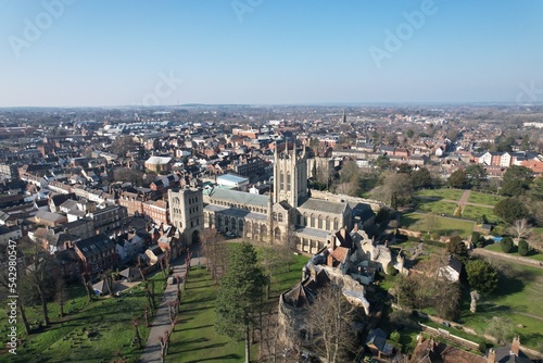 St Edmundsbury Cathedral Bury St Edmunds town in Suffolk England  drone aerial
 photo