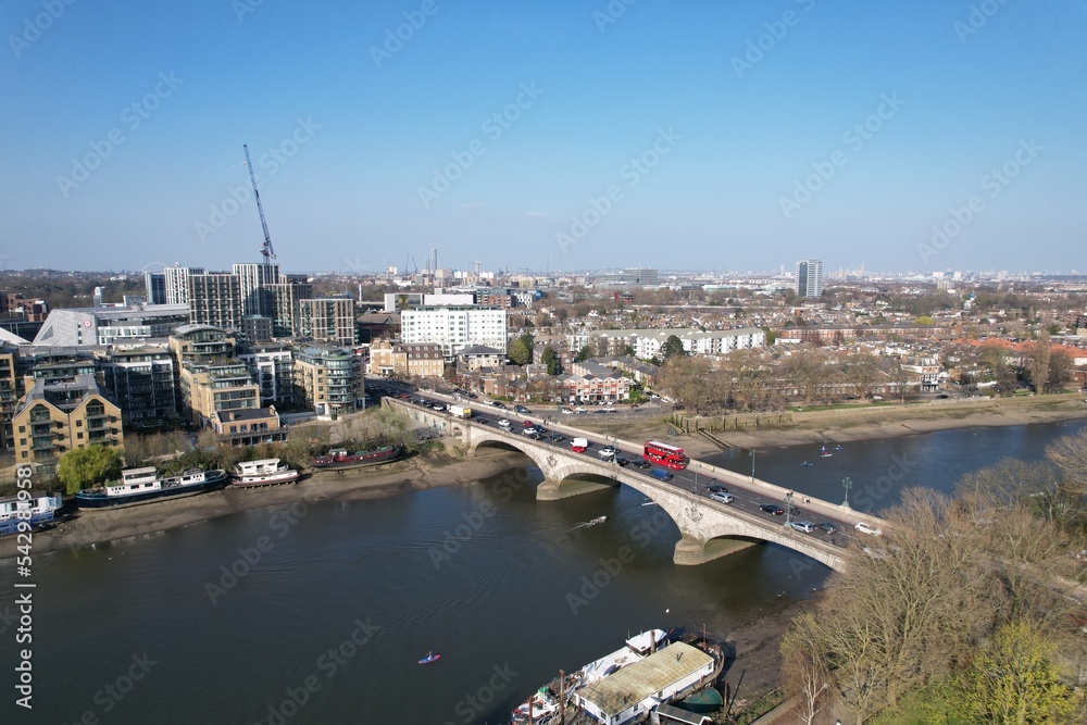 Fototapeta premium Kew road bridge London Borough of Richmond upon Thames, aerial drone view..