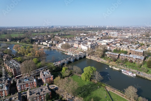 Richmond riverside and bridge London UK aerial drone