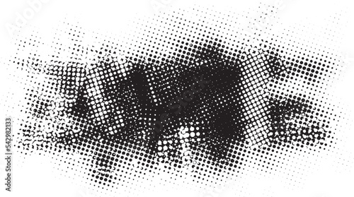 Glitch distorted grunge layer  . Noise destroyed texture . Trendy defect error shapes . Overlay grunge texture . Distressed effect .Vector shapes with a halftone dots screen print texture.