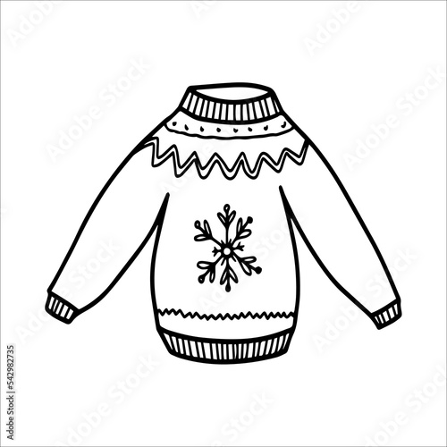 Hand drawn warm knitted sweater. Doodle vector illustration