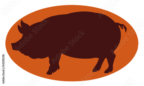 Vector illustration of a pig in orange oval background