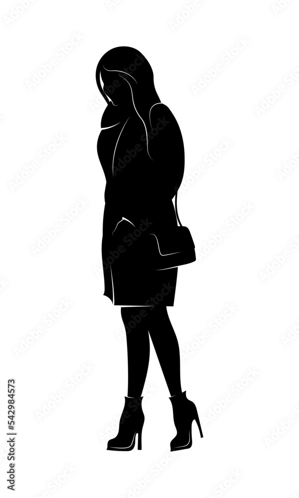 Black silhouette of a girl with white lines. Fashion illustration.
