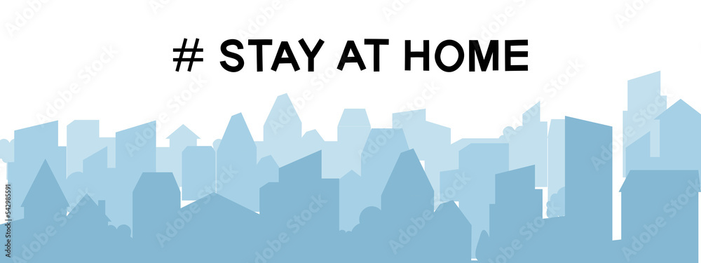 Stay at home with city on transparent background.