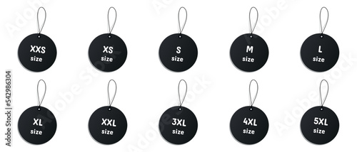 Black Clothing Size Labels - Different Vector Illustrations Isolated On White Background