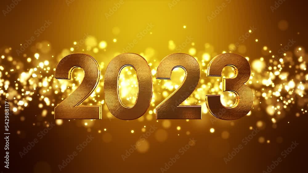 Video animation of christmas golden light shine particles bokeh over golden background and the numbers 2023 - represents the new year - vacation concept Video animation of christmas golden light shine particles bokeh over golden background and the numbers 2023 - represents the new year - vacation concept