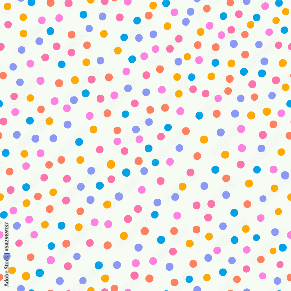 Abstract seamless pattern with hand drawn small dots. Vector polka dot texture. Cute and simple background with multicolored chaotic dots