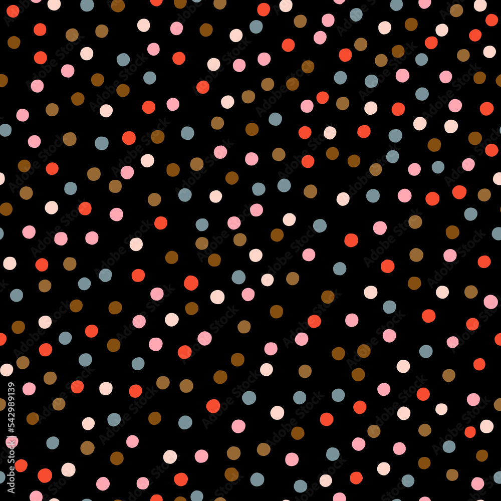 Abstract seamless pattern with hand drawn small dots. Vector polka dot texture. Cute and simple background with multicolored chaotic dots Abstract seamless pattern with hand drawn small dots. Vector polka dot texture. Cute and simple background with multicolored chaotic dots