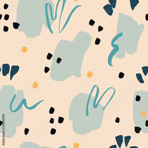 Beautiful abstract pattern with hand drawn brush strokes. Vector seamless texture with painted organic shapes. Creative background perfect for packaging, wrapping paper and branding design