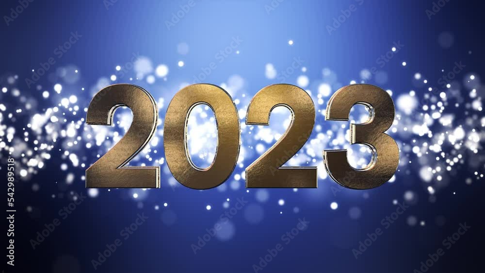 Video animation of christmas golden light shine particles bokeh over blue background and the numbers 2023 - represents the new year - vacation concept Video animation of christmas golden light shine particles bokeh over blue background and the numbers 2023 - represents the new year - vacation concept