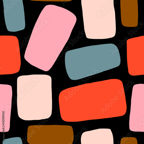 Abstract seamless texture with different rectangles. Vector geometrical pattern with hand drawn shapes. Multicolored background