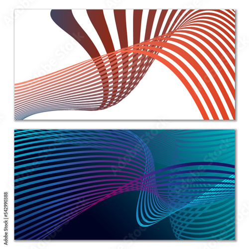 Wavy lines or ribbons. Multicolored striped gradient. Creative unusual background with abstract gradient wave lines for creating trendy banner, poster. Vector eps