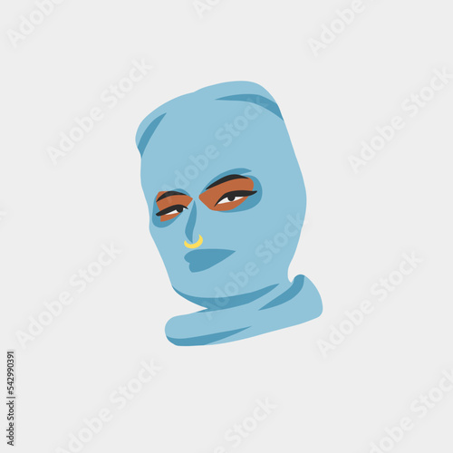 Hand drawn abstract vector graphic clipart illustrations collection set with bandit girl in balaclava.Trendy modern female design concept.Vector woman fashion portrait contemporary art.Beauty model.