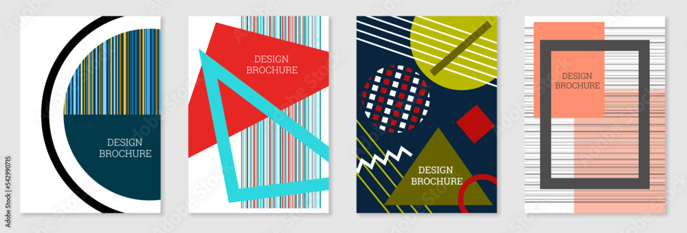 Set of cover design in Memphis style. Geometric design, abstract background. Fashionable bright cover, banner, poster, booklet. Creative colors. Set of cover design in Memphis style. Geometric design, abstract background. Fashionable bright cover, banner, poster, booklet. Creative colors.
