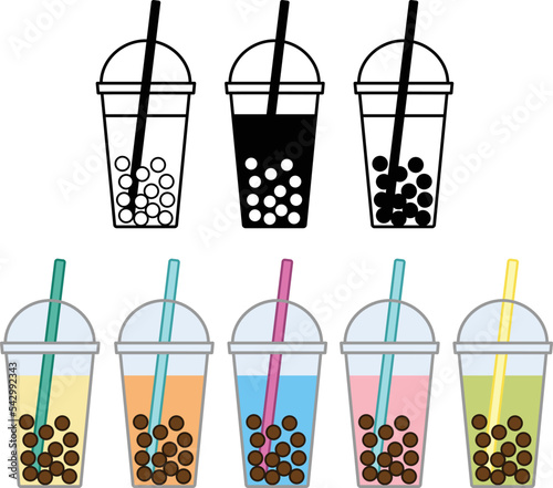 Bubble Tea Drink Clipart Set - Outline, Silhouette & Color