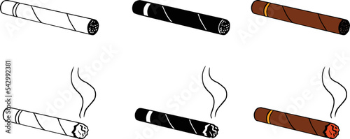 Smoking Cigar Clipart - Outline, Silhouette & Color