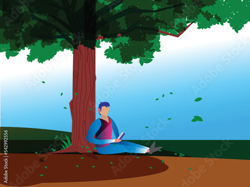 Man Characters in the Park Outdoor with book