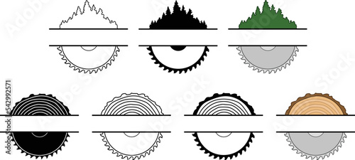 Woodworking Split Label Template Clipart Set - with Saw, Forest and Tree Rings