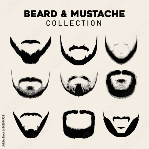 Hand drawn beard collection, Hipster beard and mustache