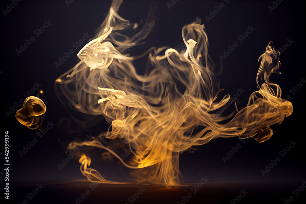 Background image of fog, smoke, dry ice, steam. Fire bursts in the background.
