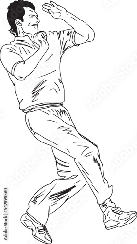 Perfect side on fast bowling action vector illustration, fast bowler in t20 cricket, t20 cricket logo, icon, clip art, symbol and silhouette, cricket art